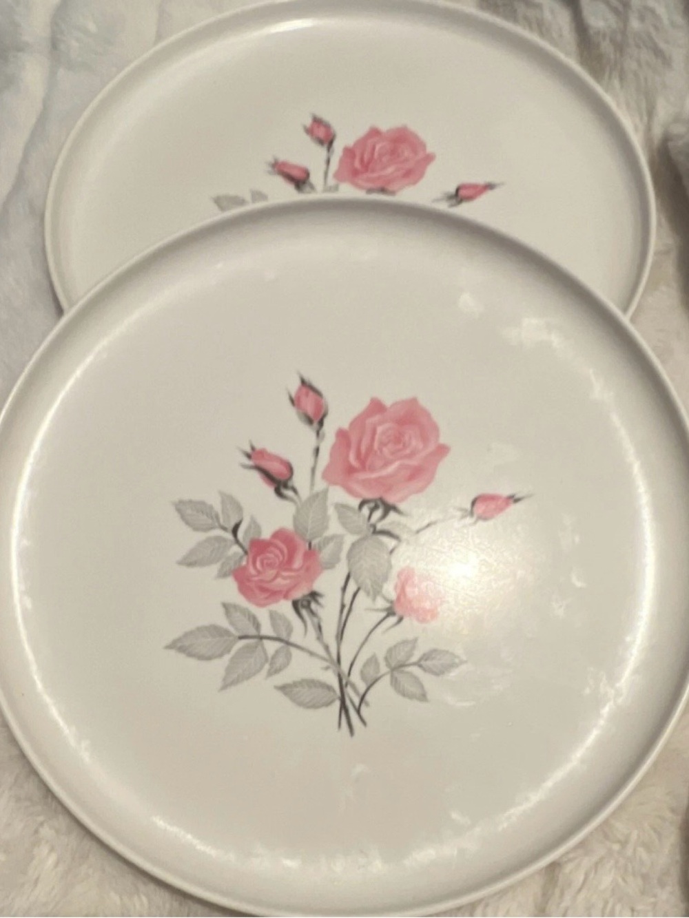 Vintage White Dinner Plate with Pink Rose Floral Motif